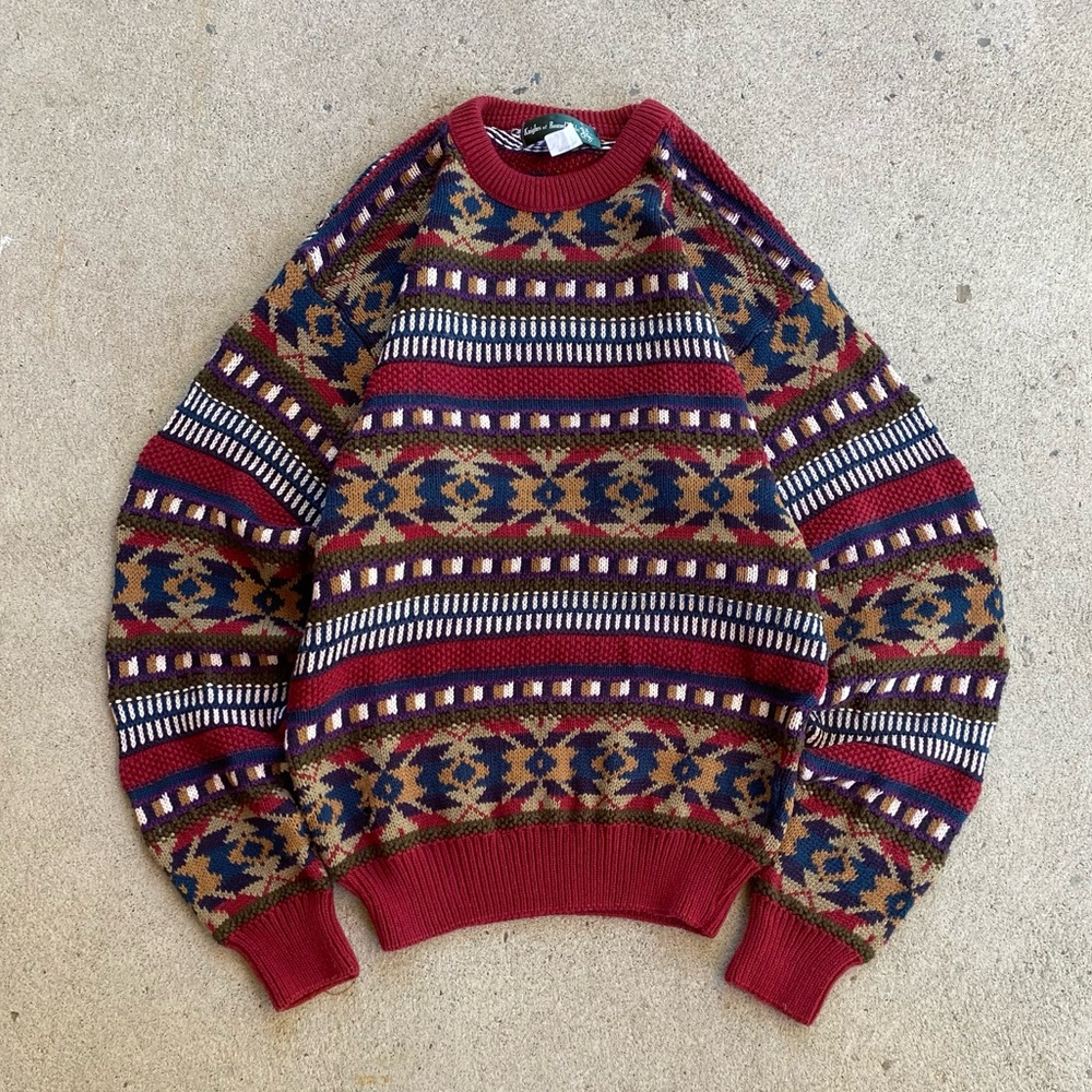 90s Vintage Knights of Round Table Pattern Knit Sweater